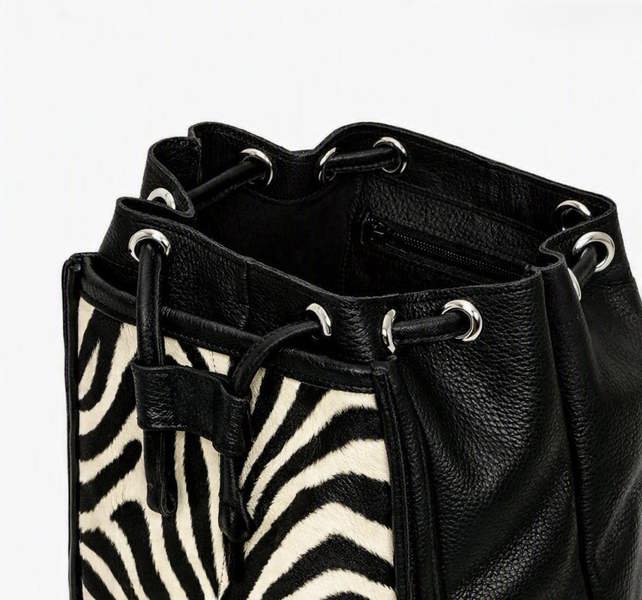Zatchels Soft Leather Backpack - Black & White Zebra Print