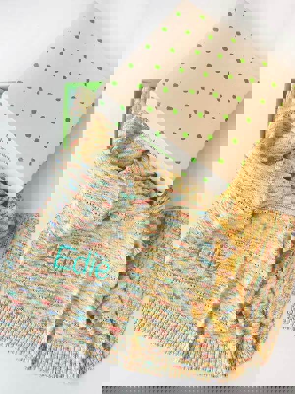 The Bonnie Mob Personalised Knitted Baby Blanket, Space Dye - Merry