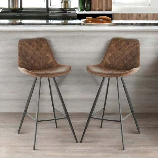 Rafaelo Mobilia 2PC Bar Stools Set With Backrest Quilted Brown