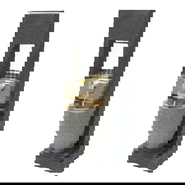 Sleek electric water feature with a modern design, featuring cascading water flowing from a stone-like structure into a round basin