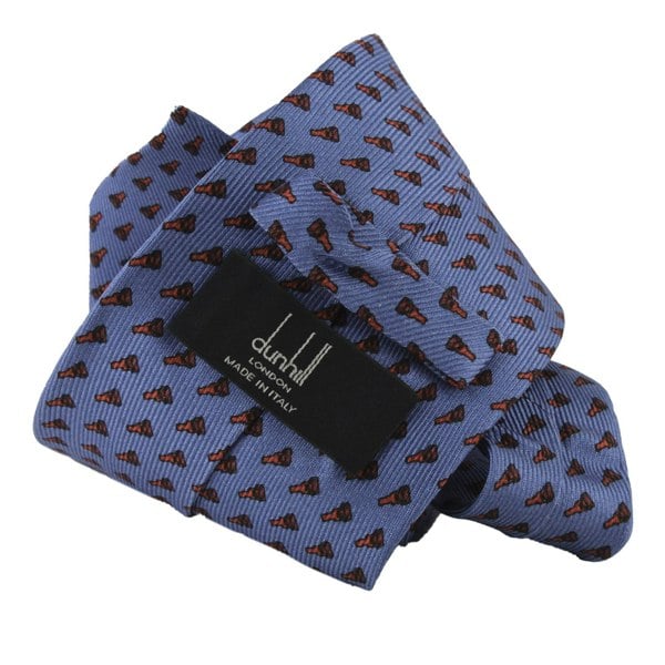 Dunhill luxurious mulberry silk tie in an attache lock repeat pattern