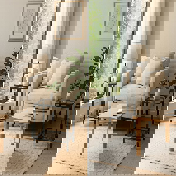 Rafaelo Mobilia 2PC Bedside Nightstand Tables With Metal Frame Black