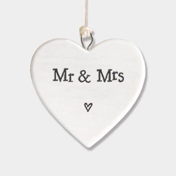 Mini Porcelain Hanging Heart – “Mr & Mrs” Keepsake Elegant Wedding Gift