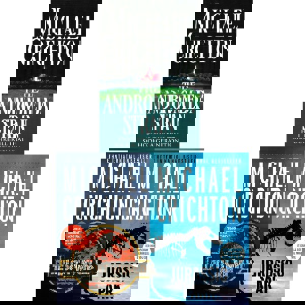 Michael Crichton Lost World, Jurassic Park, The Andromeda Strain 3 Books Collection Set