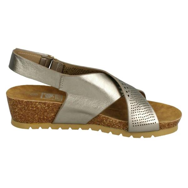 Down to Earth Ladies Down To Earth Mid Wedge X Strap Sandals
