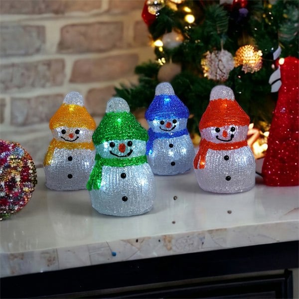 St Helens Set of 4 Acrylic Snowmen Inc Timer