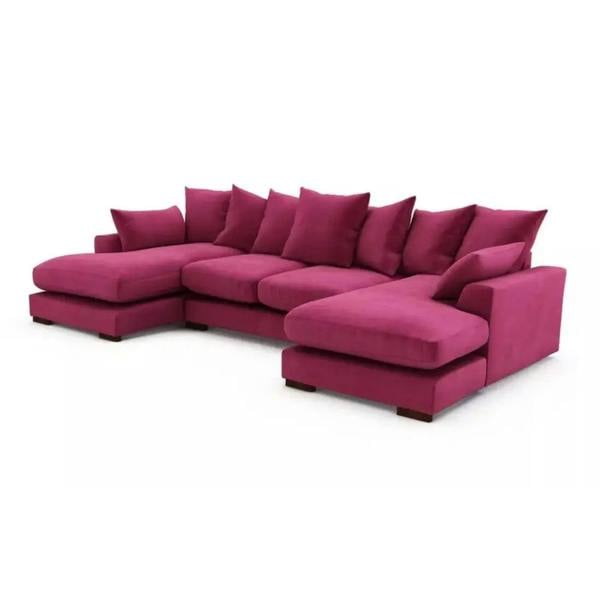 Snug Furniture Linea Plush Velvet U Shape Double Ended Sofa With Wide Footstool