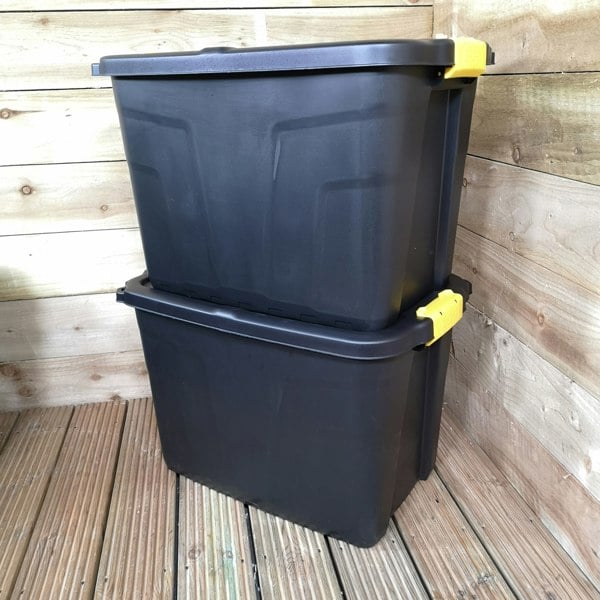 Samuel Alexander 2 x 60L Heavy Duty Storage Tubs Sturdy, Lockable, Stackable and Nestable Design Storage Chests with Clips in Black