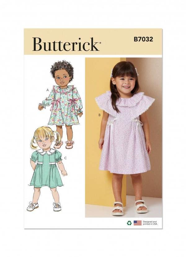 Butterick Sewing Pattern 7032, Dresses for Baby, Kids, A (1/2-1-2-3-4) - Intermediate