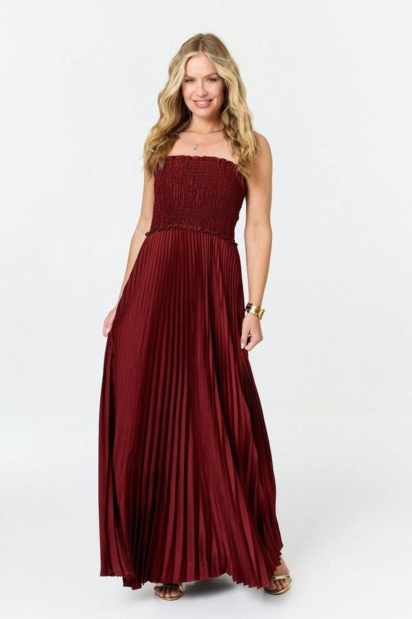 Rust | Pleated Texture Strapless Maxi Dress