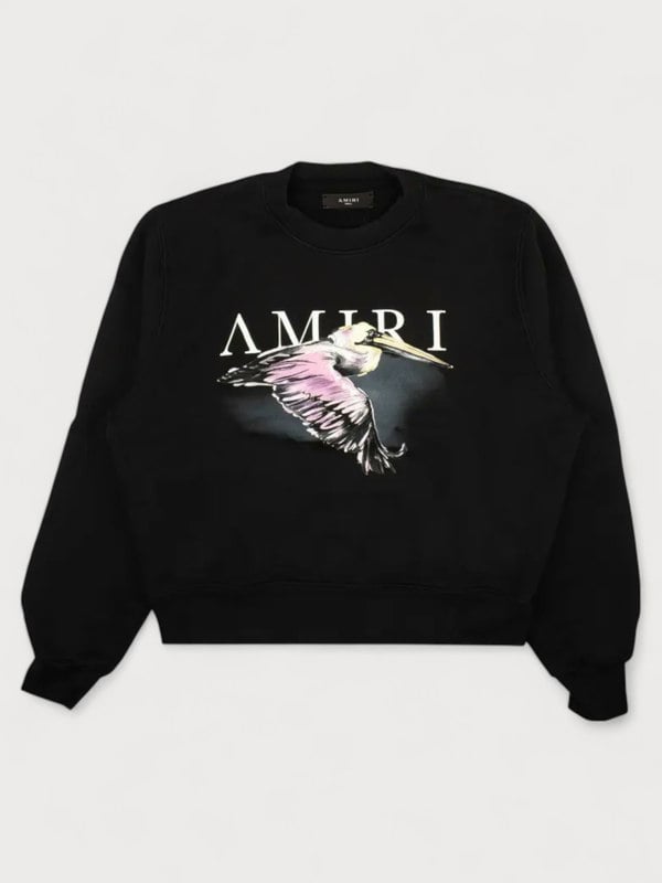 Supplied Fashion Amiri Pelican Watercolor Crewneck Sweatshirt Black - Mens