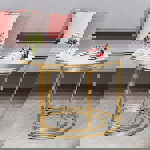 Havendro Nesting Coffee Tables Set of 2 Round Stacking Sofa Side Tables for Living Room