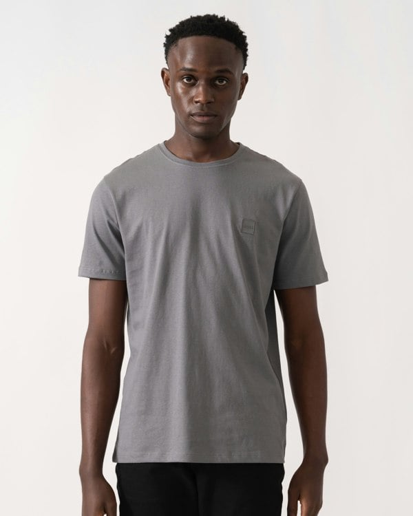 BOSS Orange Tales Mens Cotton-Jersey T-shirt With Logo Patch - Open Grey 062