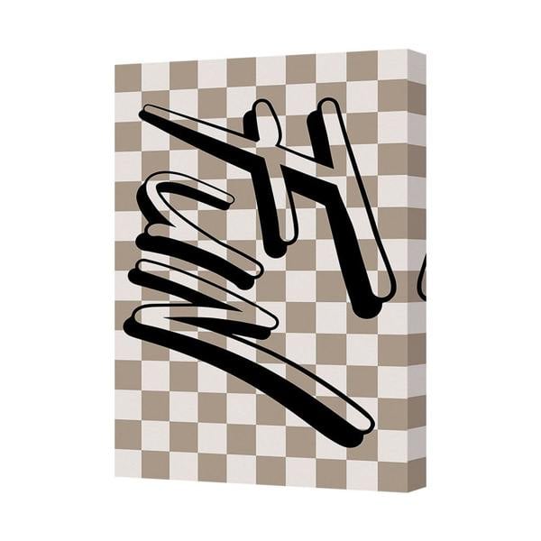 Benjamin Tate Design Abstract Black Line Art On Beige Checkerboard Canvas Print