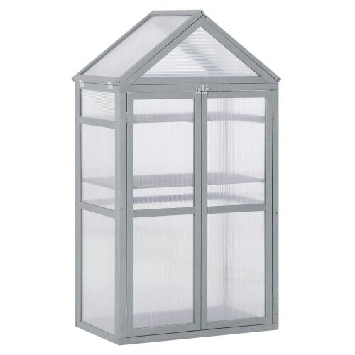 Bobobiy Garden Cold Frame Polycarbonate Greenhouse with Adjustable Shelves, Grow House for Flower Vegetable Plants, 80 x 47 x 138cm, Grey