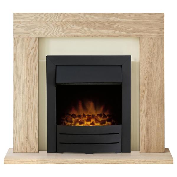 Adam Malmo Fireplace in Oak & Cream with Colorado Electric Fire in Black, 39 Inch