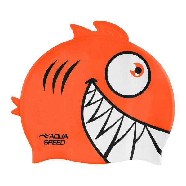 Aqua Speed Boys Girls Piranha Patterned Swimming Cap | Silicone 3D Print Easy Fit Swim Cap