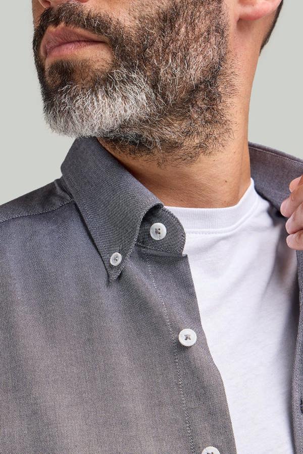 Charcoal Button-Down Collar Washed Oxford Shirt