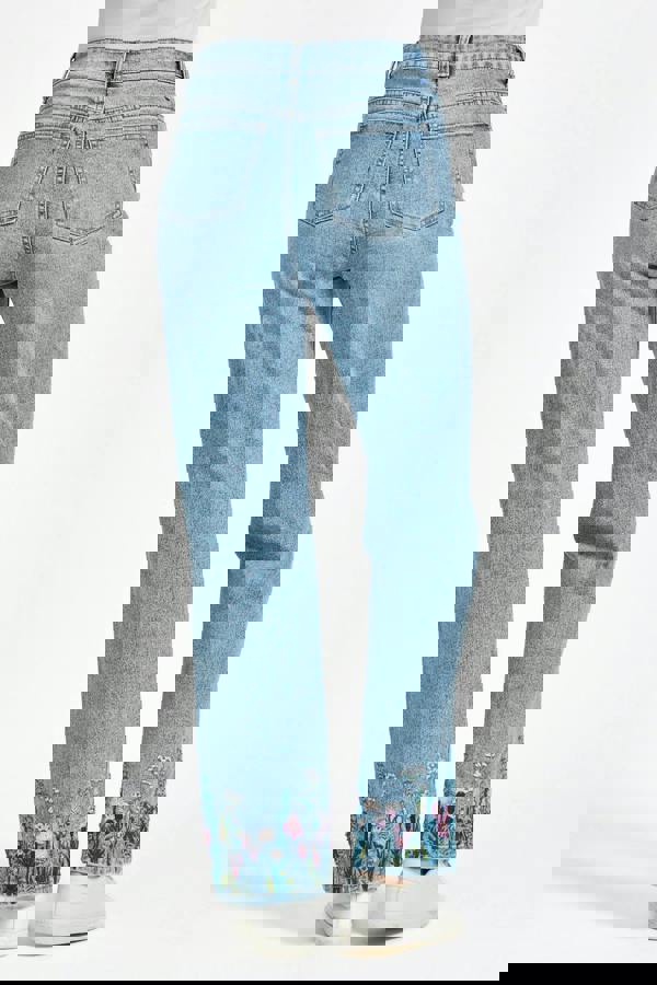 Mudflower Floral Embroidered Wide Leg Denim Jeans