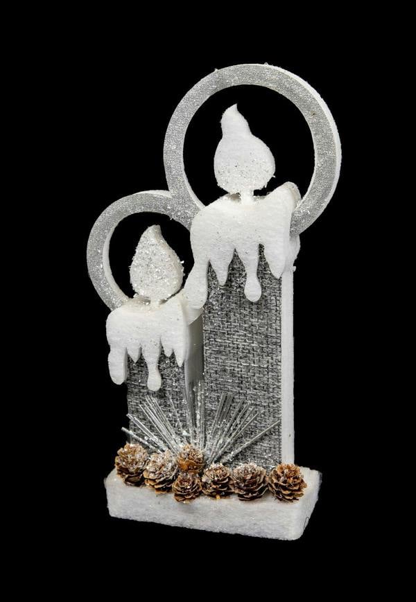 31cm and 41cm Grey Twin LED Candle Table Decorations with Glitter Foam Snow Finish image 3