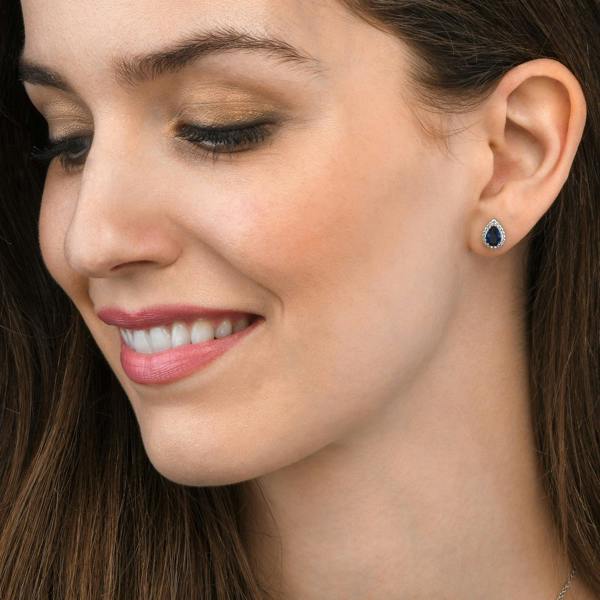 namana 925 Sterling Silver Pear Shaped Blue Halo Stud Earrings For Women