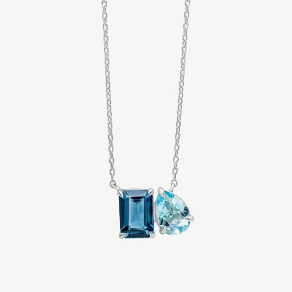 T. H. Baker 9ct White Gold Multi Cut Blue Topaz Necklace GN402