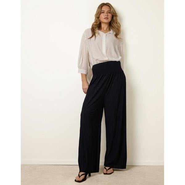 Blue Vanilla Shirred Waist Pleated Wide Leg Trousers