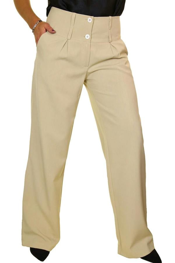Paulo Due Women's Straight Leg Wide Waistband Trousers Beige