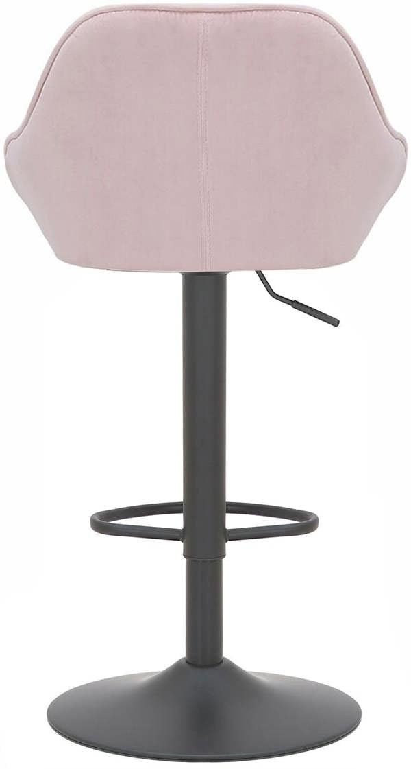 Lamboro Velluto Matt Black Velvet Kitchen Bar Stool, Height Adjustable Swivel Gas Lift, Padded Seat & Backrest, Matt Black Footrest, Pink