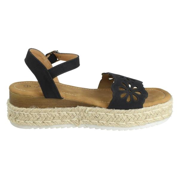 Savannah Ladies Mid Espadrille Wedge Ankle Strap Sandals F12096