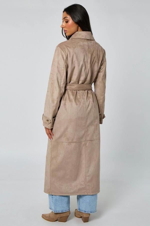 Urban Bliss Stone Faux Suede Trench Coat