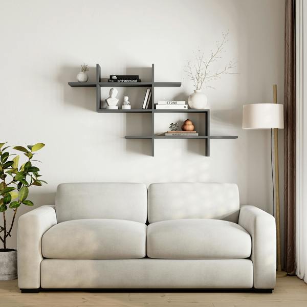 Decortie Halic 3 Tiers Wall Mounted Shelf Modern Floating Bookcase 150cm