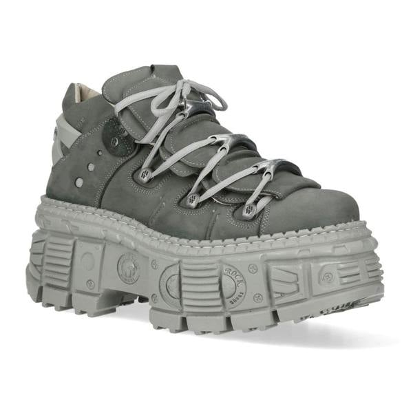 New Rock M-106WALL-C63 Grey Leather Urban Gothic Ankle Boots