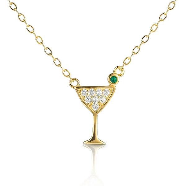 namana Gold Plated Sterling Silver Cocktail Glass Pendant Necklace with Cubic Zirconia