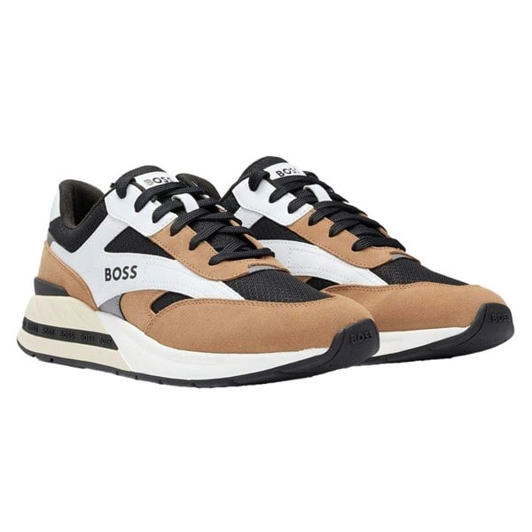 Boss Mens Kurt Leather Running Trainers - Brown