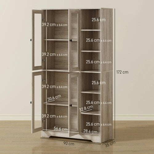 Wyld Haus Mole Pantry Wooden Grey Wood Effect Kitchen Storage Cabinet With Glass Doors