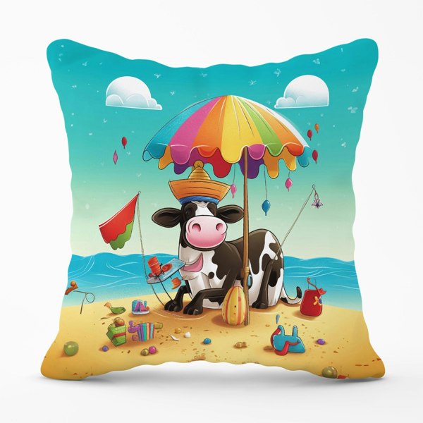 Warren Reed Cow On A Beach Holiday Cushions