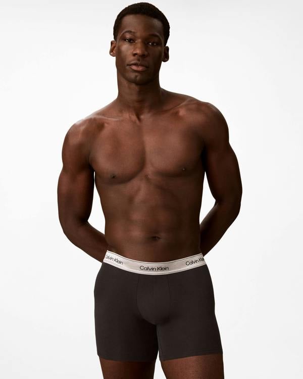 Calvin Klein 3 Pack Icon Cotton Stretch Mens Boxer Briefs - Black/Silver Haze