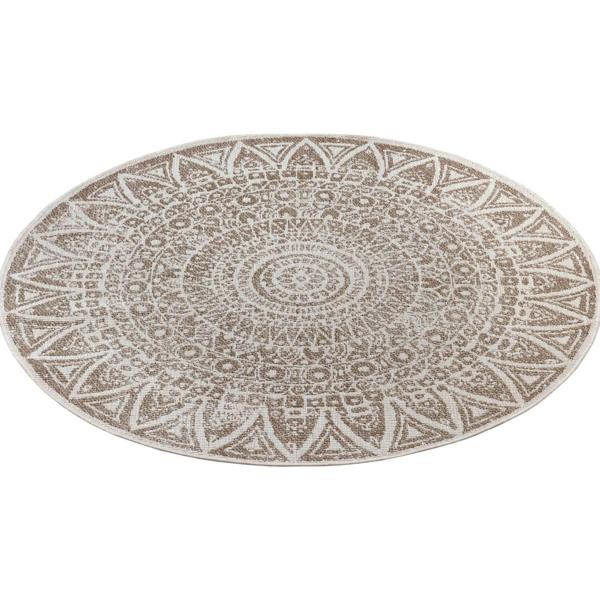 Round Lilja Vintage Brown Rug, reversible outdoor-indoor rug.