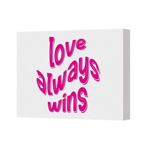 Benjamin Tate Design Love Always Wins Canvas Print Pink Typography Wall Art