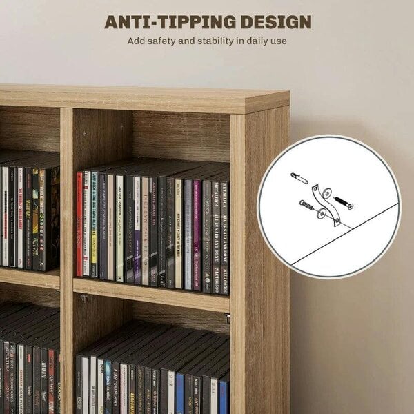 Bobobiy CD Storage Unit with Adjustable Shelves, Suitable for up to 456 CDs, 89 x 130.5 cm, Nature Wood Finish