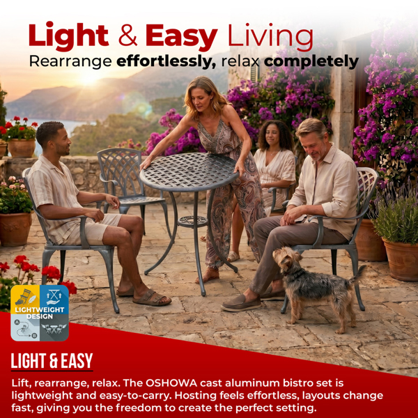 Centurion Supports OSHOWA Luxurious Garden and Patio Table and 4 Large Chairs with Armrests Cast Aluminium Bistro Set Grey