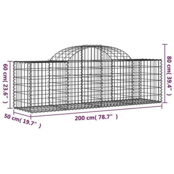 Berkfield Arched Gabion Baskets 3 pcs 200x50x60/80 cm Galvanised Iron