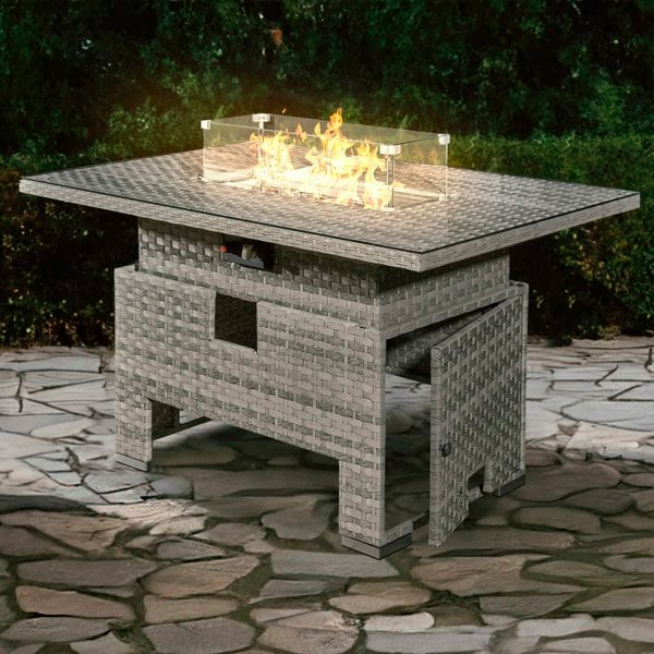 RoyalFire Royal Fire Icarus Rattan Rising Firepit Table in Dove Grey