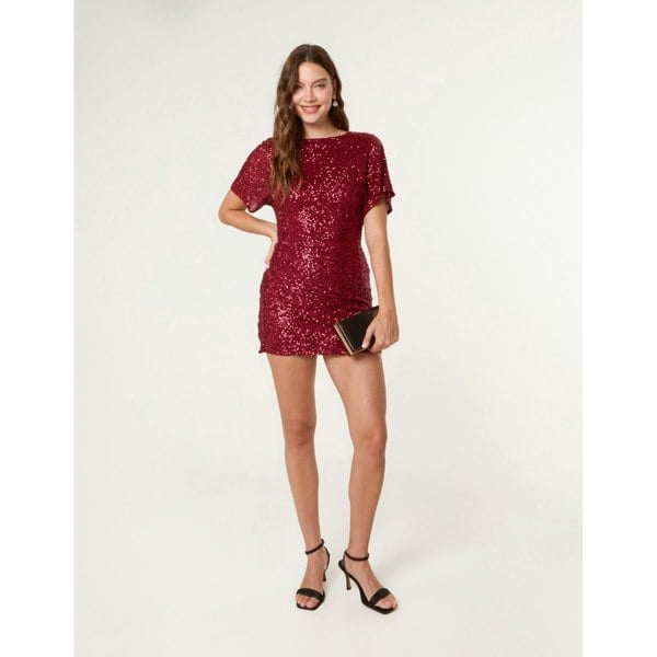 Blue Vanilla Satin Bow Back Sequin Dress