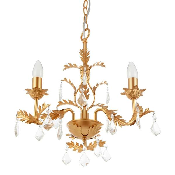 French Inspired Satin Gold Chandelier Style Light with Crystal Drops Image 3