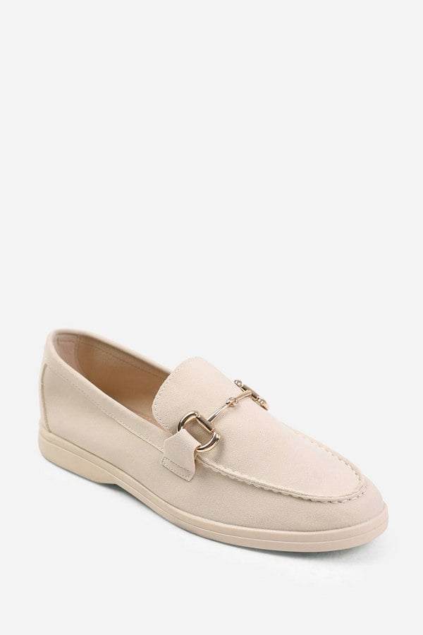 Where's That From Italy Wide Fit Slip on Loafer With Metal Detailing in Beige Suede