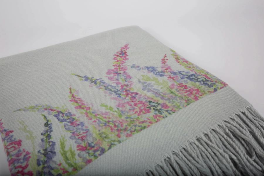Art on Scarves Cashmere Feel Luxury Scarf Handprinted with Heather