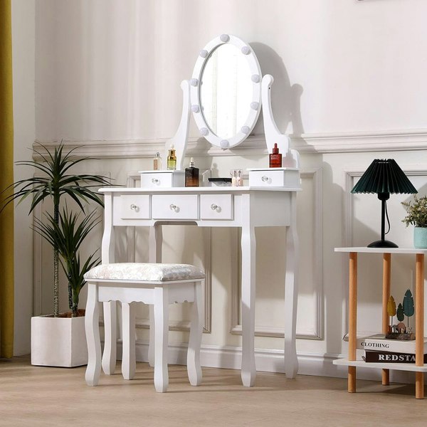 141.5cm H Lighted Makeup Vanity Desk with Mirror and Stool Dressing Tables Living and Home