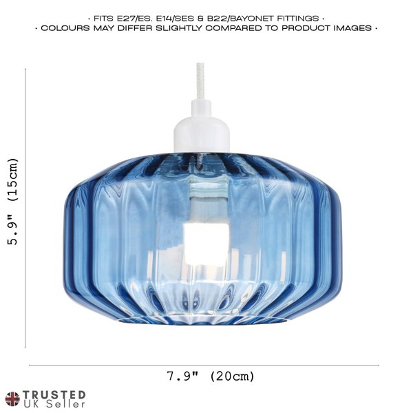 Modern Midnight Blue Ribbed Glass Non Electric Pendant Shade with Flat Style Image 6